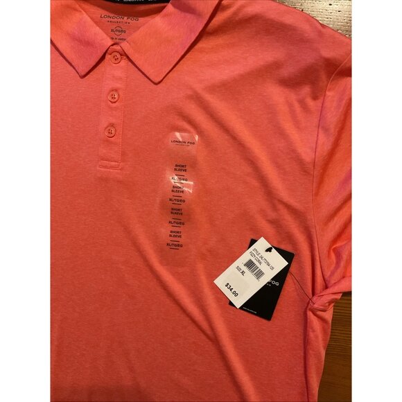 London Fog Men's Poly Textured Space Dye Polo X-Large Fizzy Coral NWT - Picture 5 of 5